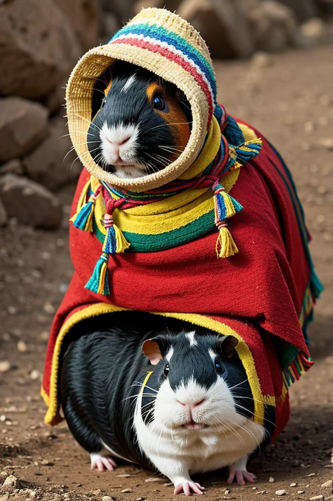A guinea pig dressed as an Andean with vigote