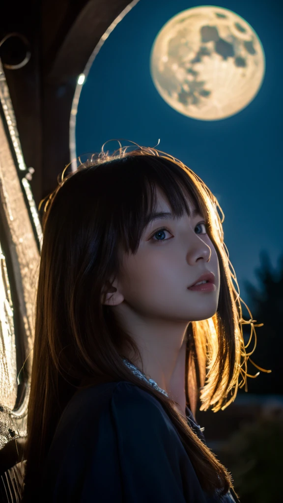 ((best quality)), ((masterpiece)), (detailed), 1girl, with background bright light of big moon
