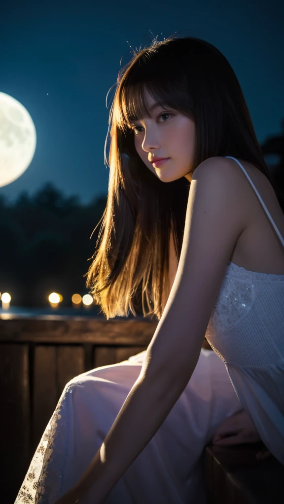 ((best quality)), ((masterpiece)), (detailed), 1girl, with background bright light of big moon