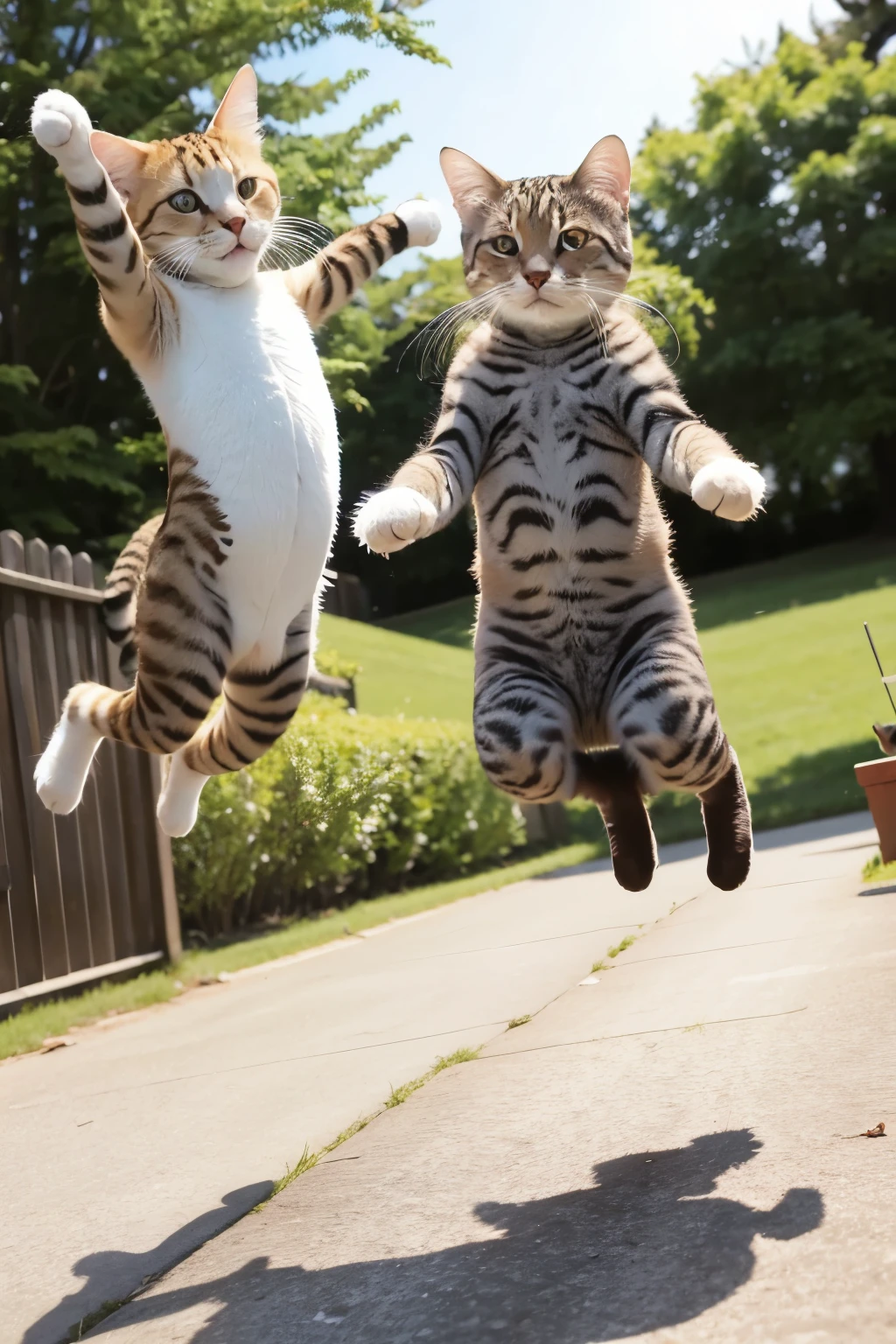 HORIZONTAL PHOTO OF FUNNY CATS JUMPING