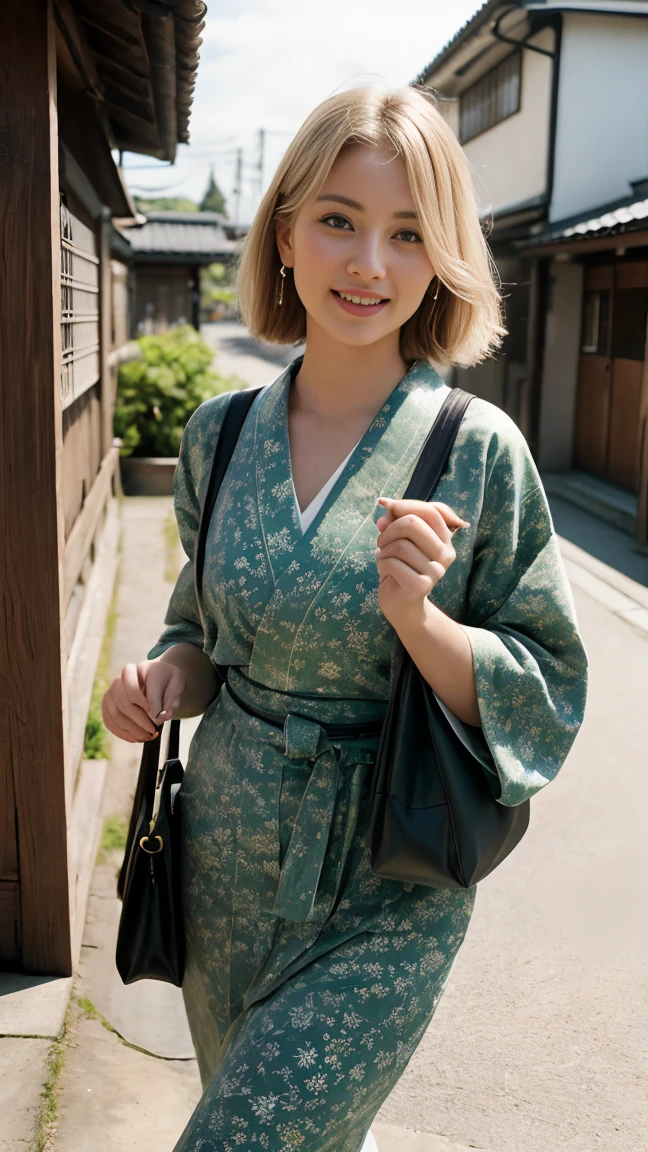 High Resolution, masterpiece, 1girl, alone, best quality, realistic,
blond hair, short hair,
(Pose: The woman is standing outdoors, holding a bowl of green tea dessert with one hand and a spoon in the other, ready to take a bite. She is slightly angled towards the camera, giving a candid and natural look.)
(Angle: The angle is a mid-shot, focusing on her upper body and capturing the background details of a traditional Japanese street. The lighting is soft and natural, highlighting her and the surroundings beautifully.)
(Expression: She has a pleasant and slightly surprised expression, with her mouth slightly open as she looks at the camera. Her expression adds a sense of spontaneity and charm to the scene.)
(Outfit: The woman is dressed in a beautiful floral-patterned yukata (a casual summer kimono), with a green obi (belt) tied around her waist. She carries a matching green kinchaku (traditional Japanese drawstring bag), complementing her outfit and adding to the authenticity of the scene.)
(sexy woman), (20 age old), evil smile , aroused, gros seins couverts, regard magnifique, cheveux blonds, 25 ans, jeune femme 4K, HDR. (James C. Christensen:1.2|Jeremy Lipking:1.1), fit, sporty, Amazonian structure, muscular physique, Muscular arms, erotic beautiful body of a queen,
(Dynamic camera:1.2), (masterpiece), (best quality:1.2), Intricate detailing, Skin deepening
(Very detailed skin:1.2), shadows, contrast, cinematic lights ultra high resolution, Kodak vision colors, extremadamente detallado, Realistic, maximum details, real life, fotorrealismo, 8K UHD, 4K, ultra-detailed,