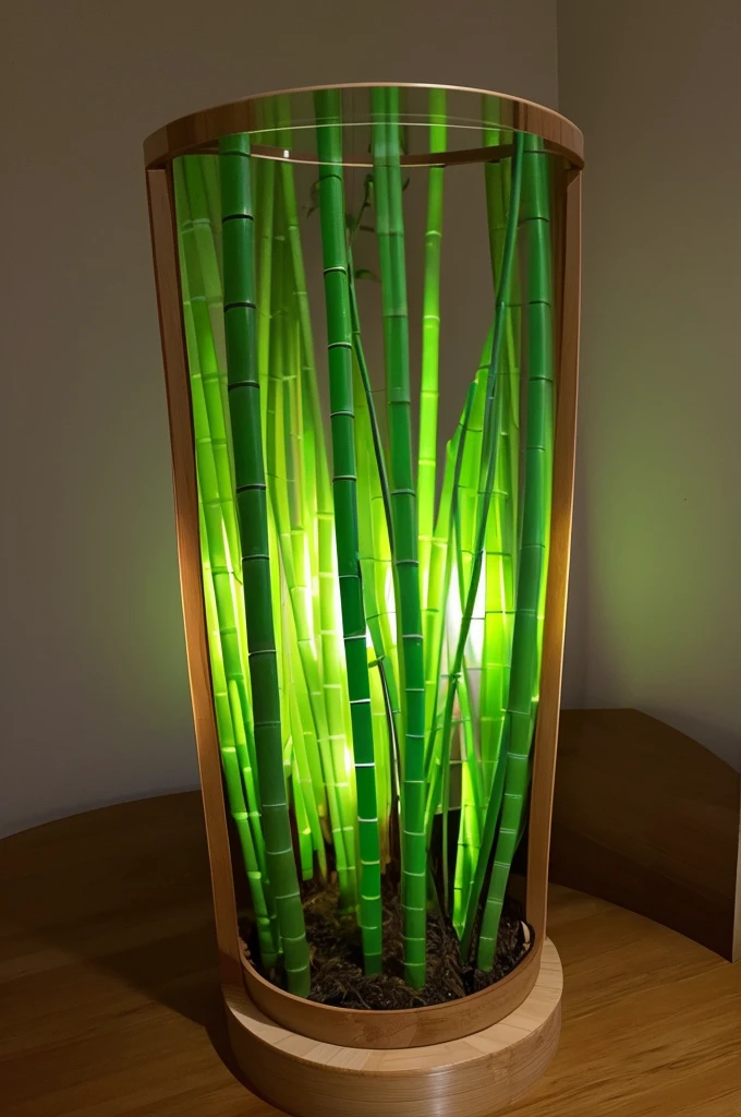 Draw a 90cm glowing bamboo with a person inside, and the person inside the bamboo is inside the bamboo.、can not see