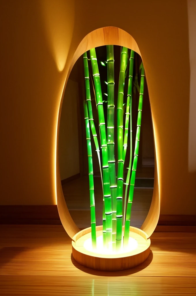 Draw a 90cm glowing bamboo with a person inside, and the person inside the bamboo is inside the bamboo.、Making the invisible bamboo thicker