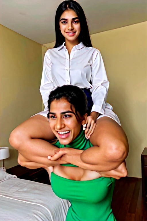 A very beautiful, giant, and very tall Saudi girl carried me into the bedroom with her hand and lifted me up and laughed 