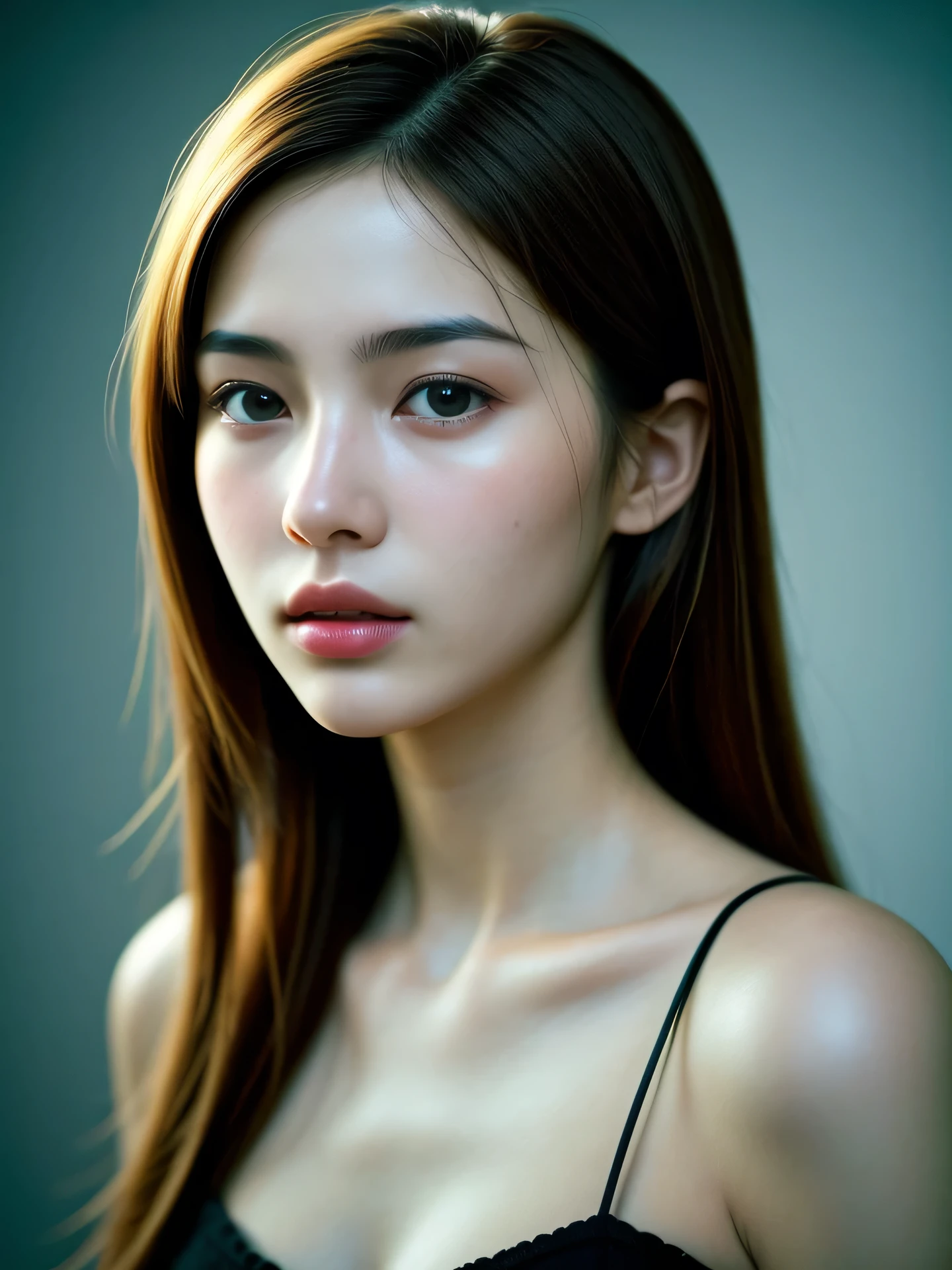 (Photo Real:1.4), (hyper realisitic:1.4), (Smooth lighting:1.05), 1 girl, melancholy, Close-up of the face, Soft lighting, Back lighting, (Finest Real Textured Skins), Super fine face, glowy skin, retinas, Anatomically correct, acurate, (medium Hair:1.1), Textured skin, High quality, high details, Best Quality, High resolution,