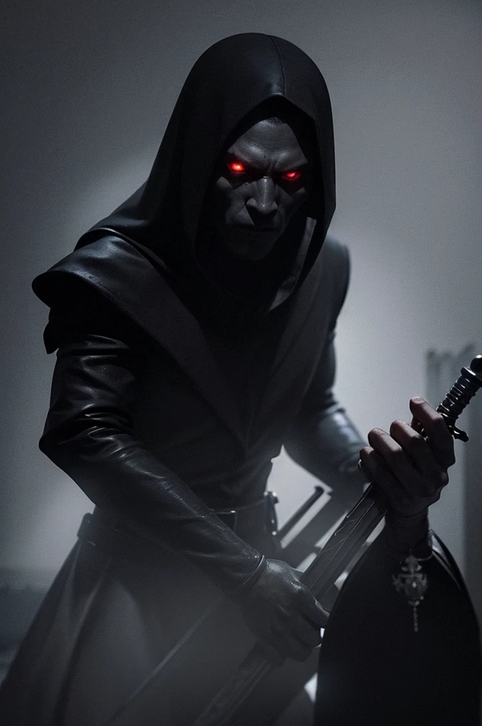 A dark demonic creature, black shadowy figure, holding a sword, dramatic lighting, dark fantasy, cinematic, chiaroscuro, Moody, dramatic, highly detailed, 8k, Photorealistic, In his hand he held a woman's head, sword pointing up, Incubus