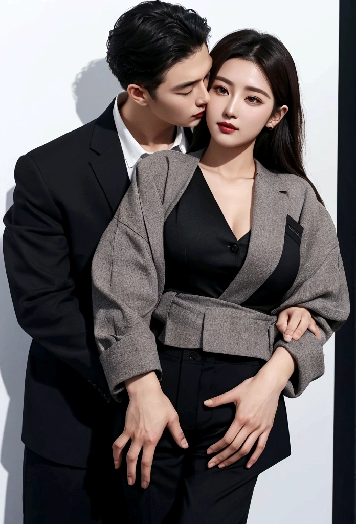 Photo of a woman&#39;s hand reaching over a man&#39;s trousers。The hand is carefully extended to emphasize the。
