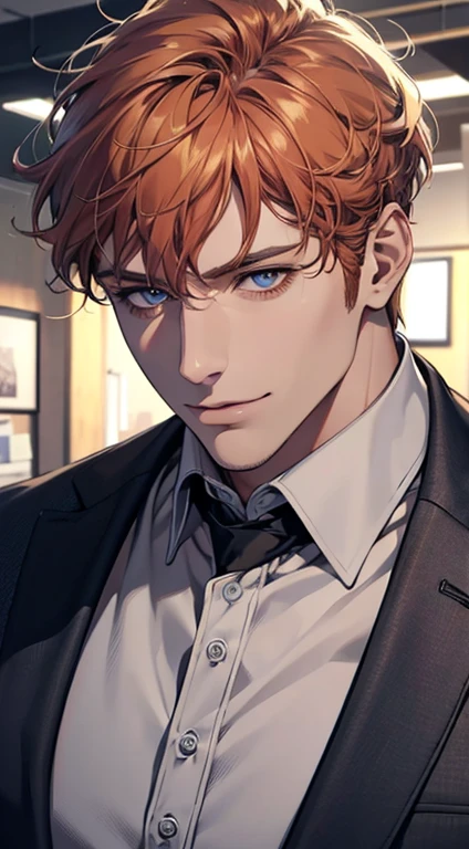 (best quality,4k,8k,highres,masterpiece:1.2),ultra-detailed,(realistic,photorealistic,photo-realistic:1.37),1 man,31 years old,mature man,very handsome,without expression,smile,short grey b
Orange hair,blue eyes,penetrating gaze,perfect face without errors,imposing posture,businessman,office background,cinematic lighting,hdr image