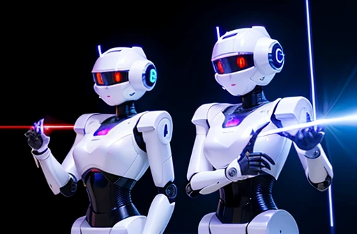 Two robots are ready to shoot laser from your hands.