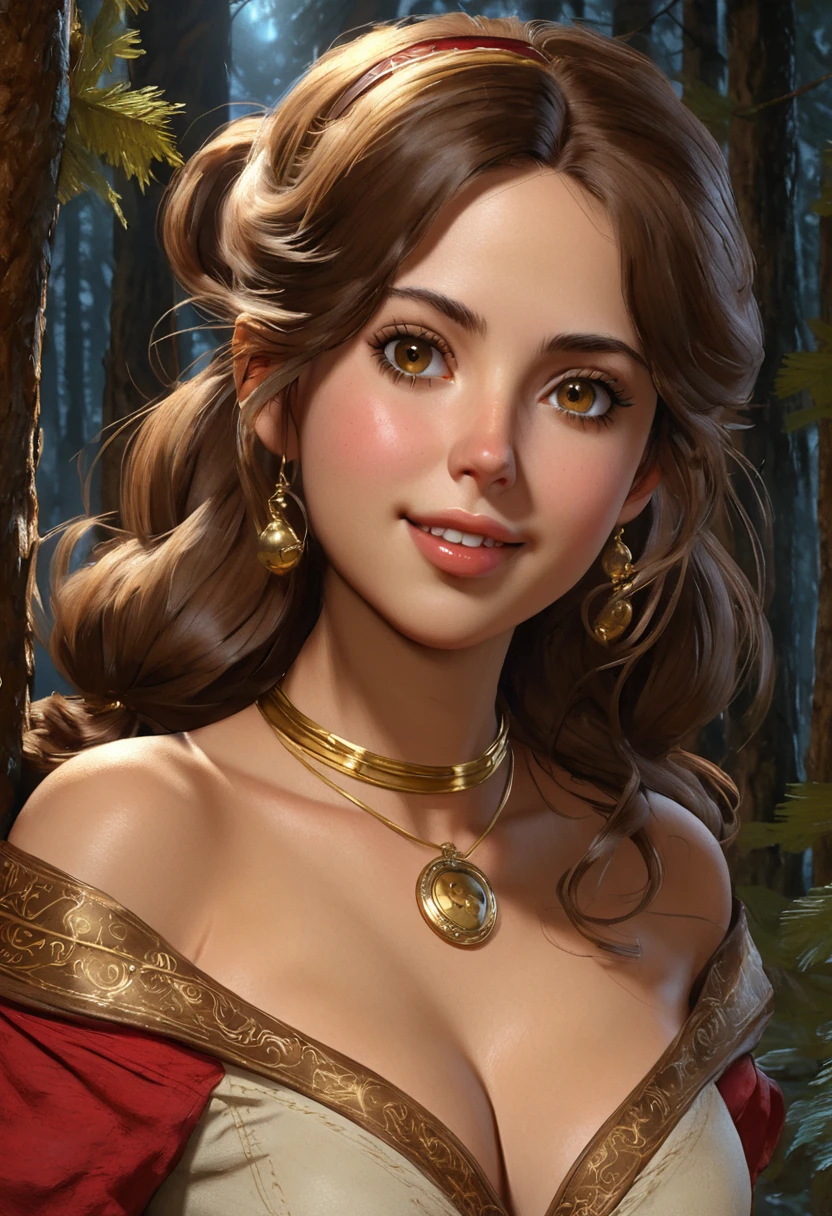 masterpiece, best quality, highly detailed, 1girl, solo, twintails, off-shoulder sweater, choker, large glasses, gold locket, jacket, hairband, looking at viewer, smile, blush, Wide Smile, Eyes Detailed & Wide, sexy Pose. Ultra HD, Rococo-Inspired Fantasy Art With Intricate Details. Cute, Charming Expression, Alluring-Gaze, looking at viewer Beautiful Eyes, An-Ideal-Figure. Large Youthful Well-Shaped-Breasts, Massive-Round-Bosom, Décolletage. slim waist, fit body, full lipsWarm lights , woman in a dreamy forest at night, with fluffy hair, delicate face, realistic, real, slim, large aperture, sexy shots, attractive poses,Stunnin gly beautiful merge of Scarlett Johanson. Alison Brie, Selena Gomez. symmetrical face, photorealistic, photography, path tracing, specular lighting, volumetric face light, path traced hairmaximum quality{(masutepiece) (8K High Resolution) (top-quality) In the style of breath of the wild.
