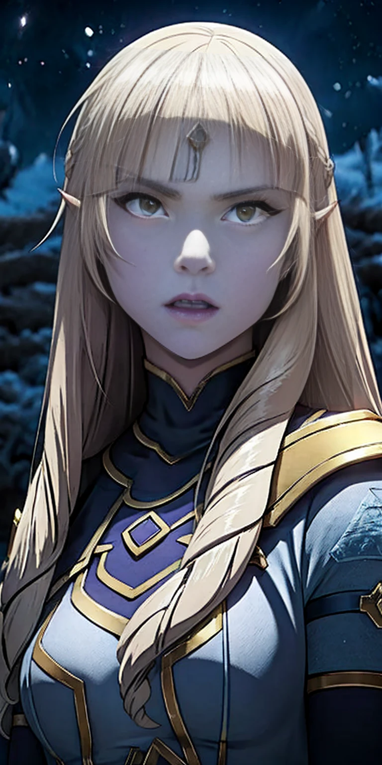 Blue skin, Frozen, Princess Zelda , rare, ice maiden, shiva loincloth armor, beautiful women, long icy hair, icy eyes, blue skin, winter village