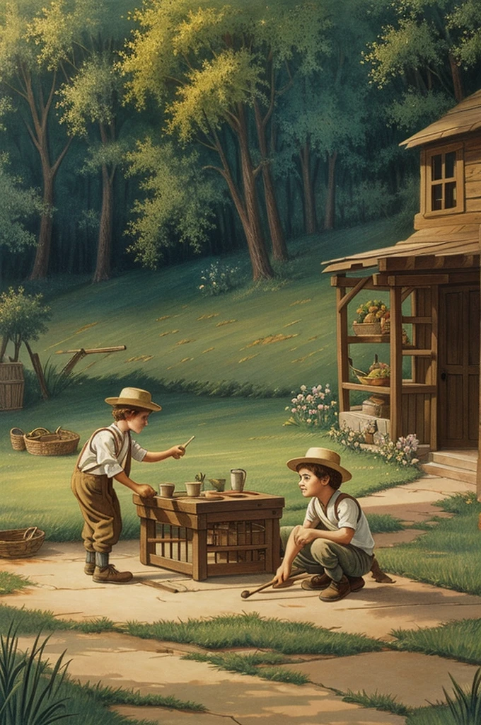 Drawings of the scenes from the adventures of Tom Sawyer
