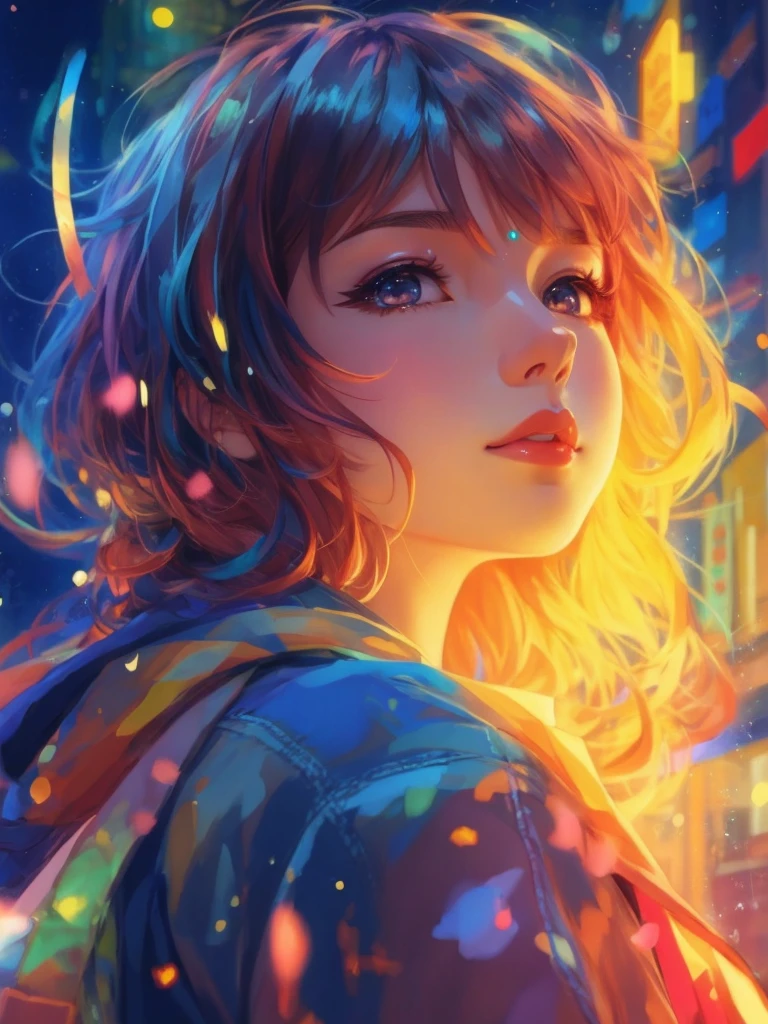 a girl with a bright hair and a blue jacket looks at the camera, inspired by Yuumei, digital anime art, colorful digital painting, rossdraws cartoon vibrant, anime style 4 k, alice x. zhang, by Yuumei, digital anime illustration, beautiful anime portrait, vibrant digital painting, detailed digital anime art, anime digital art
