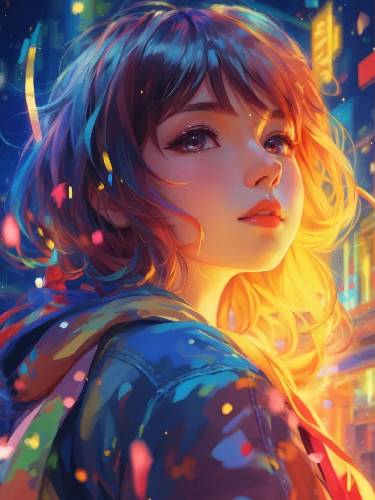 a girl with a bright hair and a blue jacket looks at the camera, inspired by Yuumei, digital anime art, colorful digital painting, rossdraws cartoon vibrant, anime style 4 k, alice x. zhang, by Yuumei, digital anime illustration, beautiful anime portrait, vibrant digital painting, detailed digital anime art, anime digital art