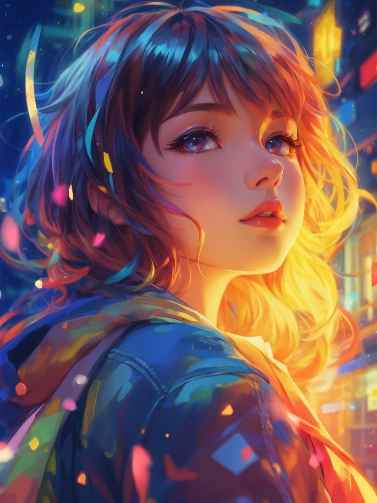 a girl with a bright hair and a blue jacket looks at the camera, inspired by Yuumei, digital anime art, colorful digital painting, rossdraws cartoon vibrant, anime style 4 k, alice x. zhang, by Yuumei, digital anime illustration, beautiful anime portrait, vibrant digital painting, detailed digital anime art, anime digital art