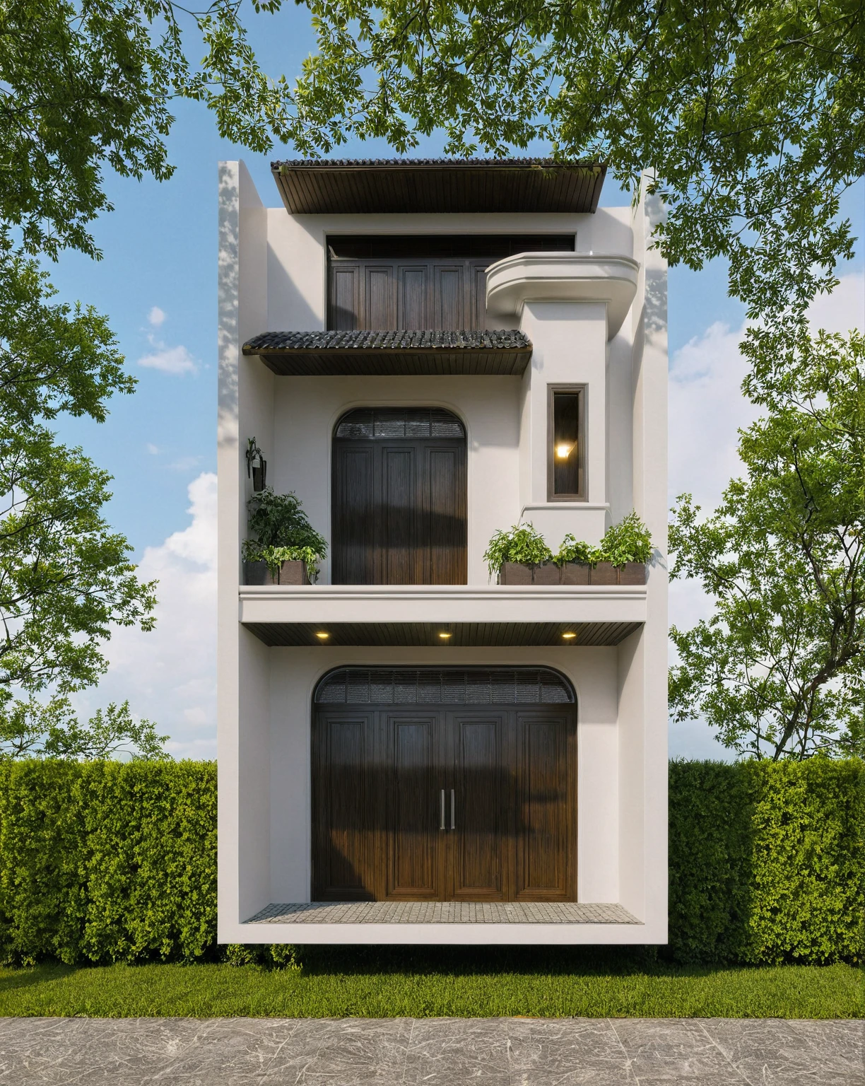 Raw photo,Masterpiece, high quality, best quality, authentic, super detail,
exterior, outdoors, house style indochine on the street ,aiaigroup
road,pavement, grass, trees, sky, cloud, (day:1.1)