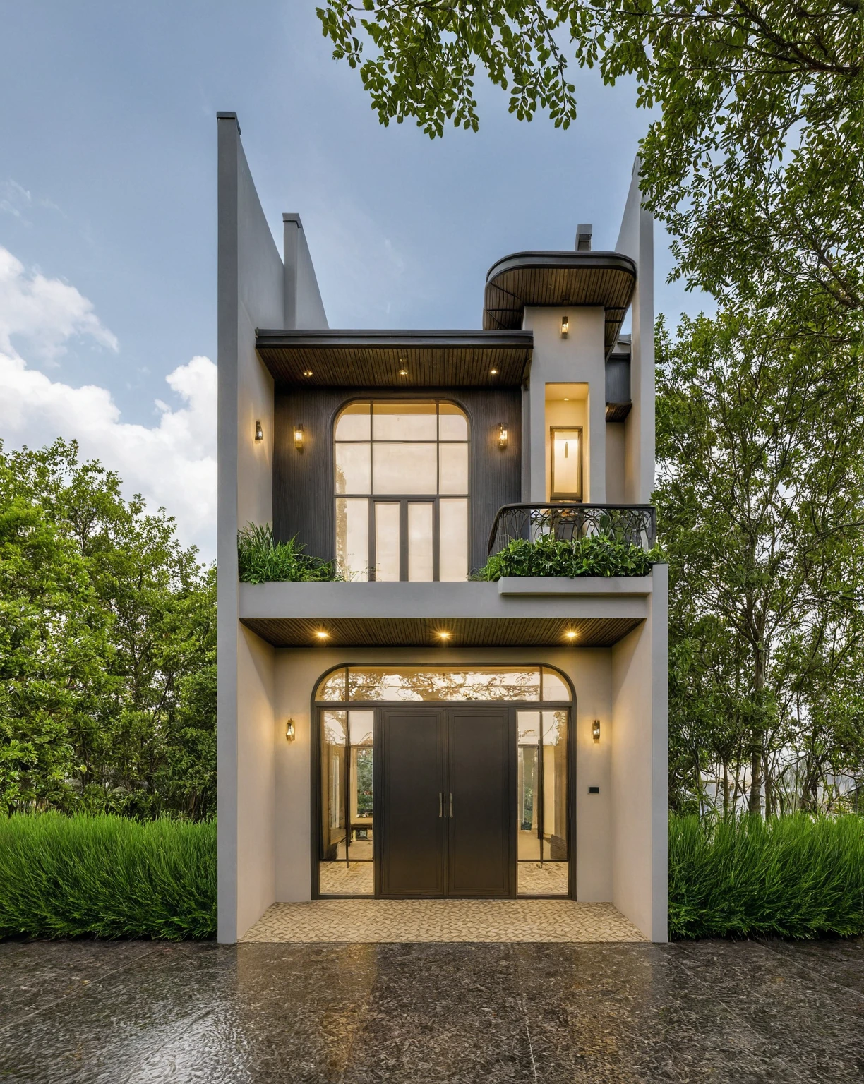 Raw photo,Masterpiece, high quality, best quality, authentic, super detail,
exterior, outdoors, house style indochine on the street ,aiaigroup
road,pavement, grass, trees, sky, cloud, (day:1.1)