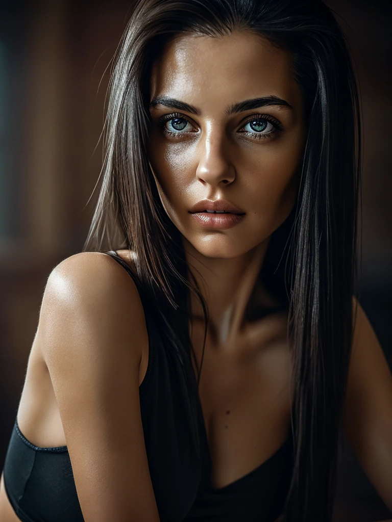 a beautiful woman with long, flowing black hair, deep brown eyes, slim body,  realistic, cinematic photography,4k imege