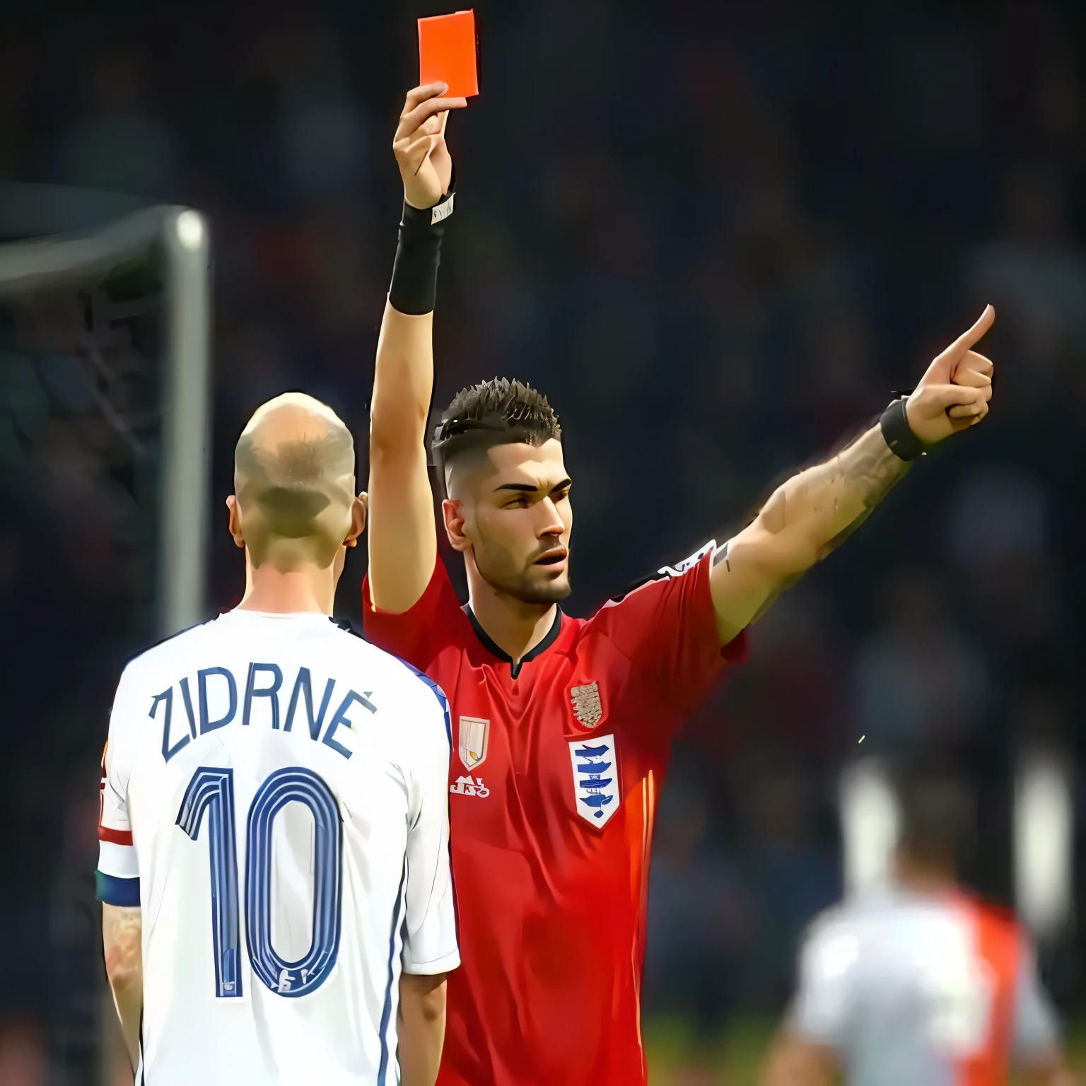 referee showing red card to player during soccer match on field, godes, no stipe, rob lee, england, zoltan, sazed, official, by Edi Rama, spain rodriguez, avram glazer, zdislaw beksinsi, david febland, edon guraziu, it's morbin time, christophe young eytan zana