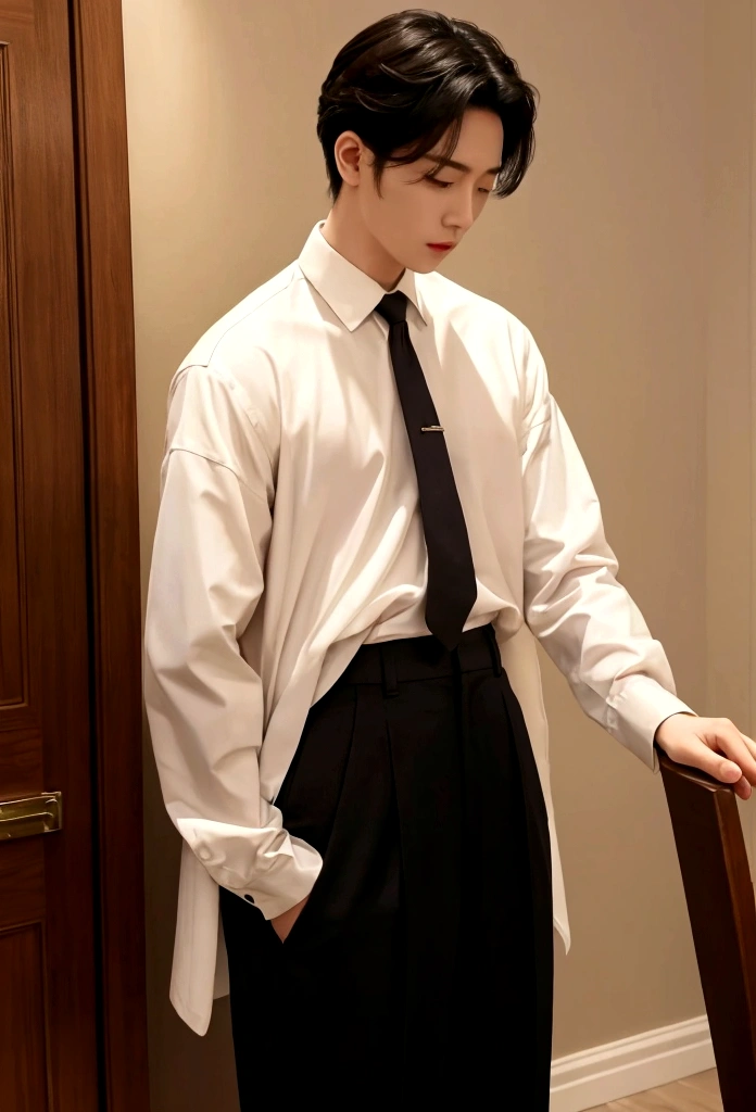 The woman reaches out again、A photo of him stroking her over her trousers。A man's hands moving down his trousers。