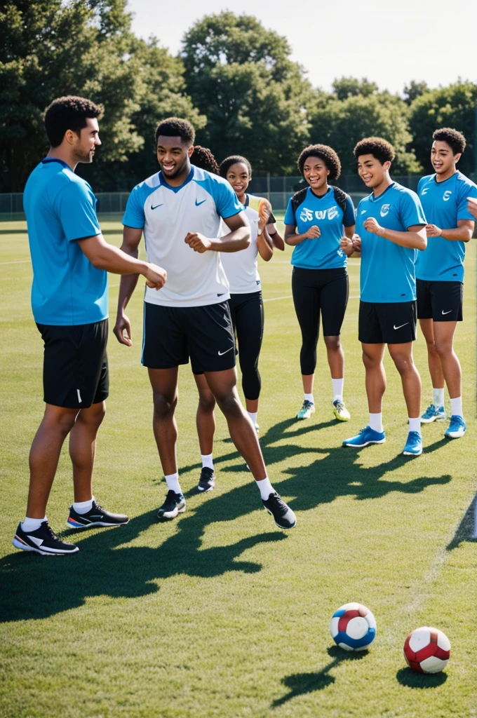 Groups of people practicing team sports, encouraging each other