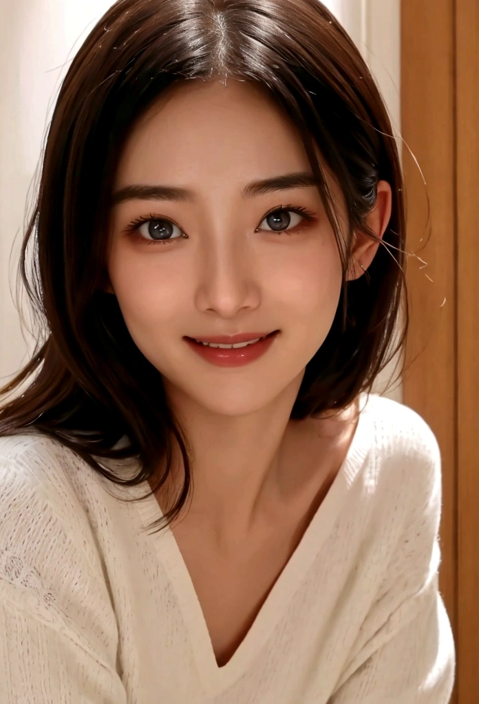 Man looking into woman&#39;s eyes、Smiling scene photo。Our eyes met.、Intimate scenes。
