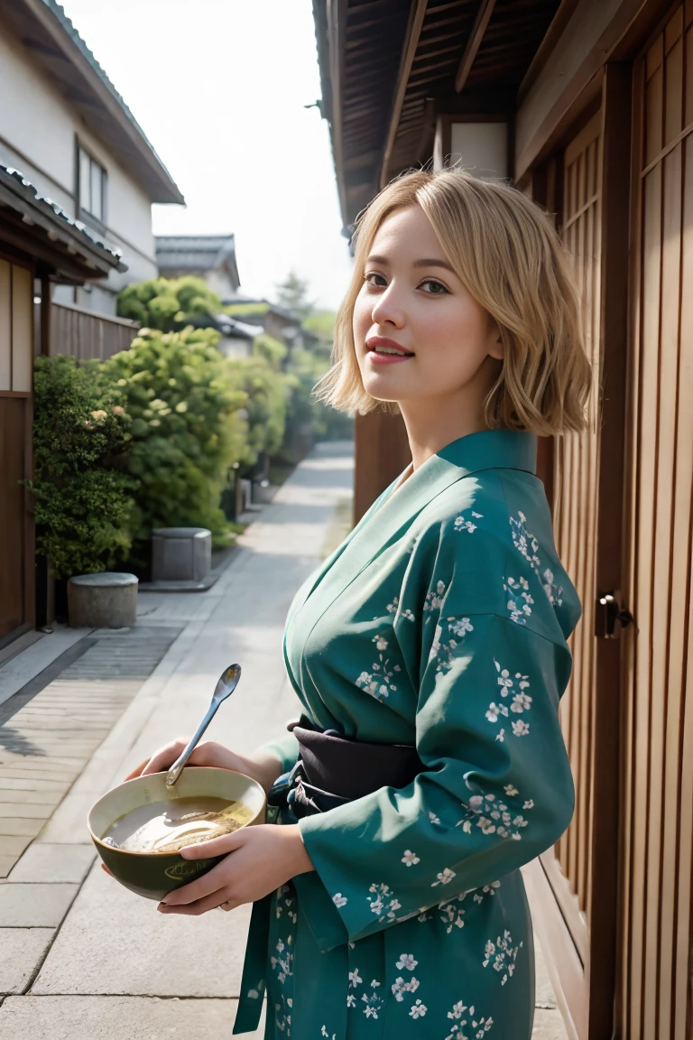 High Resolution, ​masterpiece, 1girl, alone, best quality, realistic, 

blond hair, short hair, ((Beautiful breasts)), sexy abs

(Pose: The woman is standing outdoors, holding a bowl of green tea dessert with one hand and a spoon in the other, ready to take a bite. She is slightly angled towards the camera, giving a candid and natural look.)

(Angle: The angle is a mid-shot, focusing on her upper body and capturing the background details of a traditional Japanese street. The lighting is soft and natural, highlighting her and the surroundings beautifully.)

(Expression: She has a pleasant and slightly surprised expression, with her mouth slightly open as she looks at the camera. Her expression adds a sense of spontaneity and charm to the scene.)

(Outfit: The woman is dressed in a beautiful floral-patterned yukata (a casual summer kimono), with a green obi (belt) tied around her waist. She carries a matching green kinchaku (traditional Japanese drawstring bag), complementing her outfit and adding to the authenticity of the scene.)

((Beautiful breasts)), BIG ASS, Thigh gap (sexy woman), (20 age old), evil smile , aroused, gros seins couverts, regard magnifique, cheveux blonds, 25 ans, jeune femme 4K, HDR.  (James C. Christensen:1.2|Jeremy Lipking:1.1), fit, sporty, Amazonian structure, muscular physique, Muscular arms, erotic beautiful body of a queen, 

(Dynamic camera:1.2), (​masterpiece), (best quality:1.2), Intricate detailing, Skin deepening,

 (Very detailed skin:1.2), shadows, contrast, cinematic lights ultra high resolution, Kodak vision colors, extremadamente detallado, Realistic, maximum details, real life, fotorrealismo, 8K UHD, 4K, ultra-detailed,