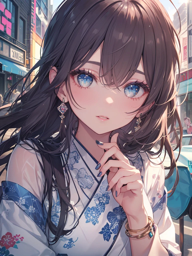 (best quality,4k,8k,highres,ultra-detailed,girl,stylish,beautiful detailed eyes,beautiful detailed lips,extremely detailed eyes and face,long eyelashes,trendy outfit,Japanese street fashion,gyaru fashion, vibrant colors,high contrast,extravagant accessories,glamorous hairstyle,confident pose,urban background,sunlight filtering through the cityscape,graffiti art,sparkling jewelry,sophisticated makeup,high fashion look,couture clothing,unique nail art,endless energy and vibrant vitality,youthful and bold attitude,city lights reflecting on glossy surfaces,impeccable skin texture,rich texture in clothing fabric,expressive and captivating gaze,full and luscious lips,authentic Japanese gyaru style,harajuku fashion inspiration