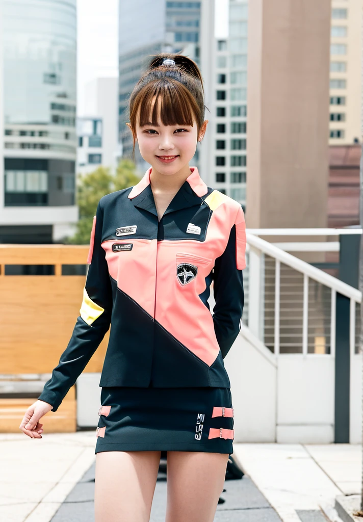 Glowing Korean beauty with cybernetic arm,(Transparent and revealing clothing:1.3, ),(Cyber Girl is、Ride your green Kawasaki Ninja 250 motorbike through a futuristic city:1.3),mini skirtを履いてバイクに跨り白いパンティが見えてます、Kawasaki Ninja 250、Showing her white panties.、 (Ultra mini skirt:1.3)、Shiny light brown and orange striped ponytail hair,Cute Smile,Perfect round face,A bright smile that makes everyone happy,Proper body balance,Tabletop,Ultra-high quality output images,High resolution,Intricate details,Very delicate and beautiful hair,Realistic photos,dream-like,Professional Lighting,Realistic Shadows,Focus Only,Beautiful Hands,Beautiful fingers,Detailed functions of the fingers,Detailed characteristics of the garment,Detailed characteristics of hair,Detailed facial features,