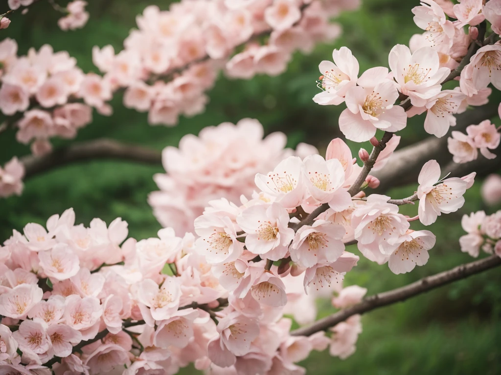 8K HD quality， Pink peach blossom forest. The focus is on the many peach blossoms.