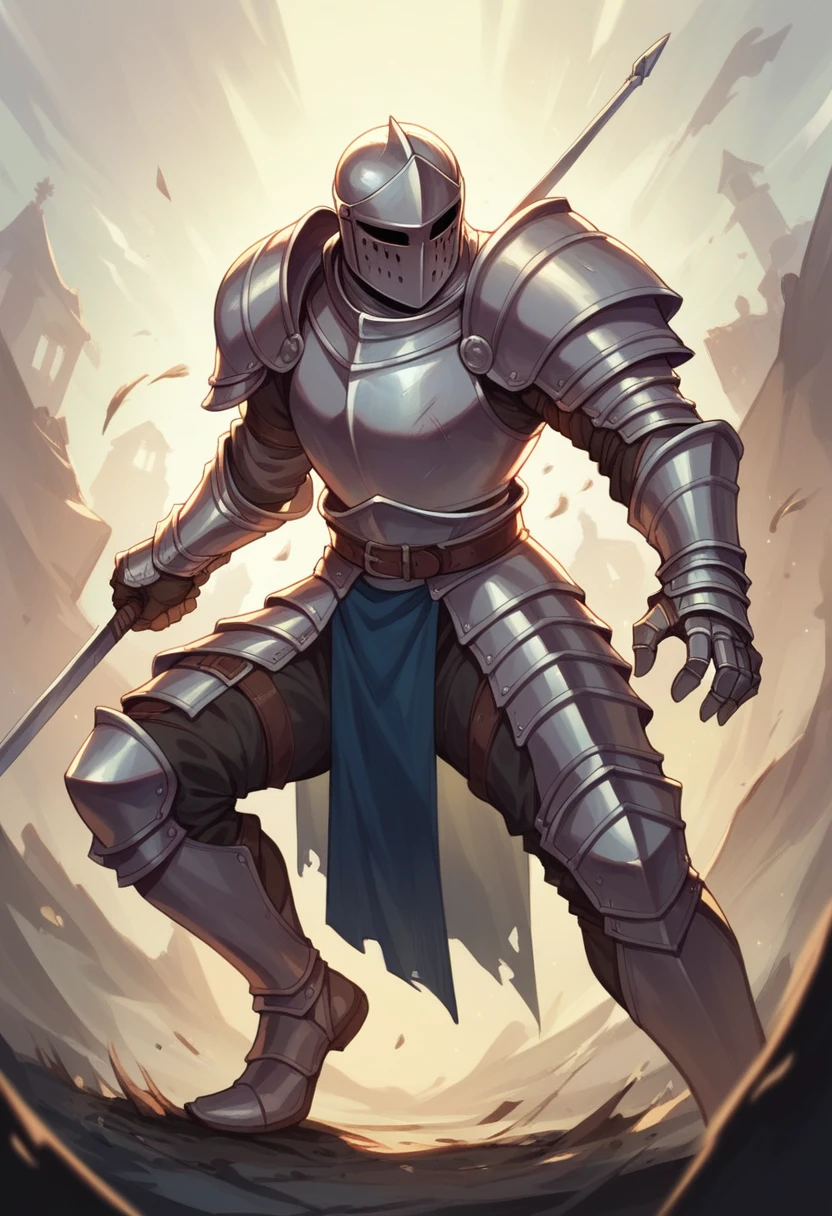Create an image of a knight in armor, fighting demons