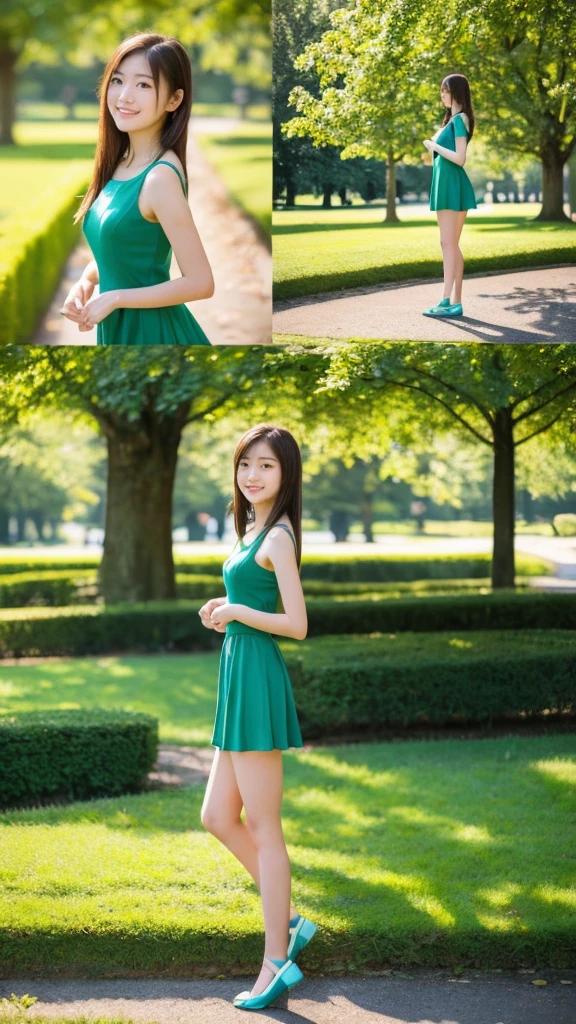 ((best quality)), ((masterpiece)), (detailed), 1girl, 18 year old, ((whole body)), from front, on a bench in a city park, various poses