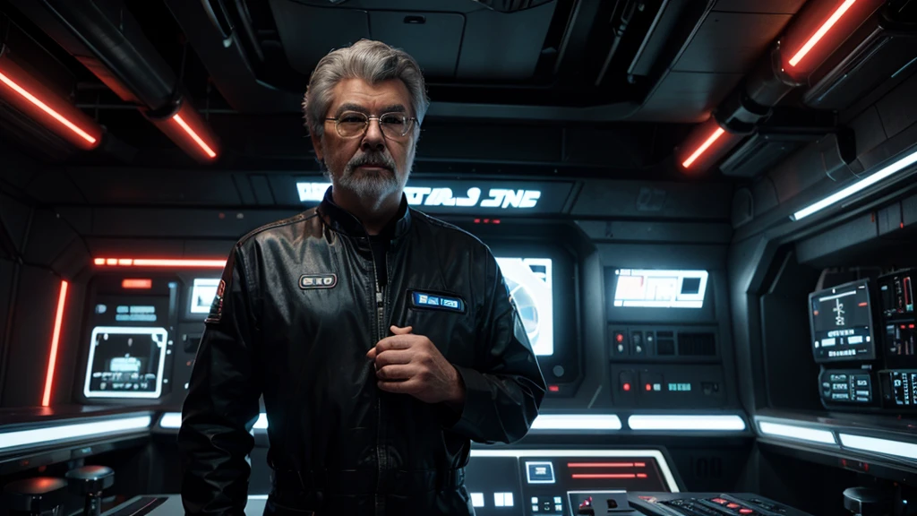 A captivating 3D illustration of George Lucas standing beside a sleek, futuristic computer. The screen displays the iconic "Star Wars" text, while a large, glowing red "Reset" button looms in the foreground. A witty thought bubble above his head resembles a classic comic strip, with Lucas pondering, "What if I reset you to factory settings?" The overall atmosphere of the image exudes a blend of cinematic, sci-fi, and humorous elements., typography, cinematic, illustration, 3d render