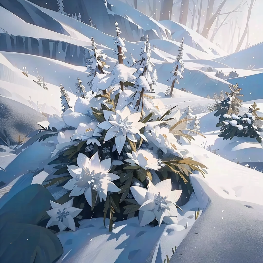White Edelweiss,In the snow,Plush material,,8k pixels