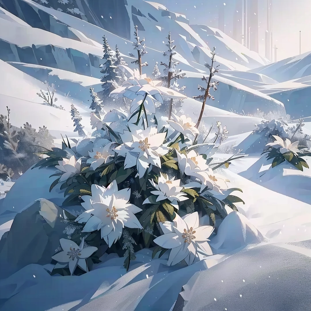 White Edelweiss,In the snow,Plush material,,8k pixels