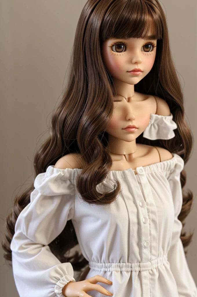 Blythe dolls white long-sleeved blouse attached brown hair not so long off the shoulder brunette brown eyes