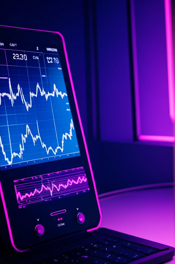 Heartbeat monitor with a blurred glowing purple window in the background 
