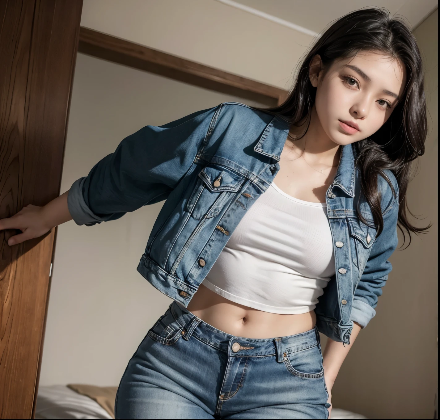 Best 18 year old Latina girl, abdomen, 品質, Jeans and jacket