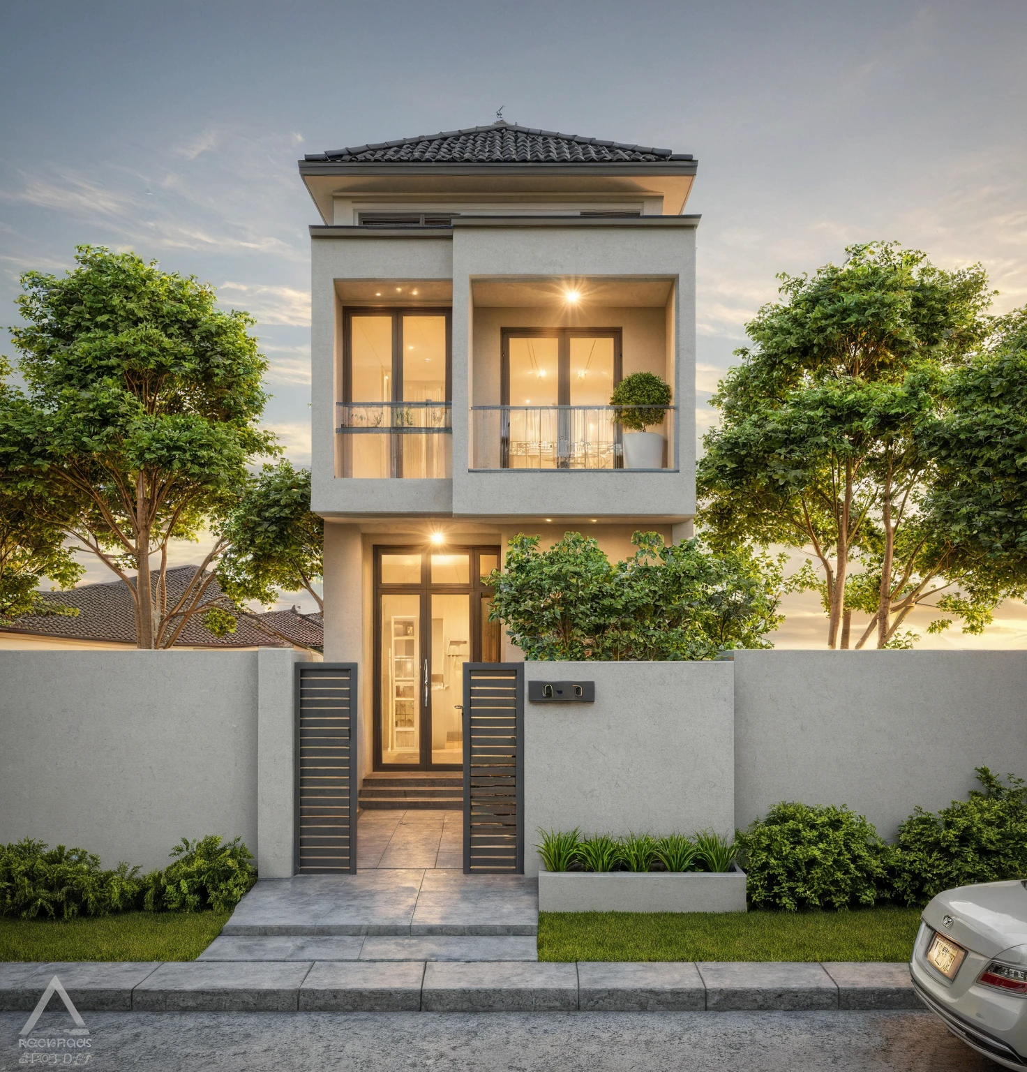 Photo brute,head of&#39;artwork, High quality, best quality, authentique, great detail,
Outside, En plein air, house, Nhamainhat, aiaigroup sur le jardin tropical, Ligne minimaliste,villa de plain-pied, style moderne, gray tile roof brick yard,grass,tropical trees, sky, (jour:1.1),Arrière-plan du jardin tropical
