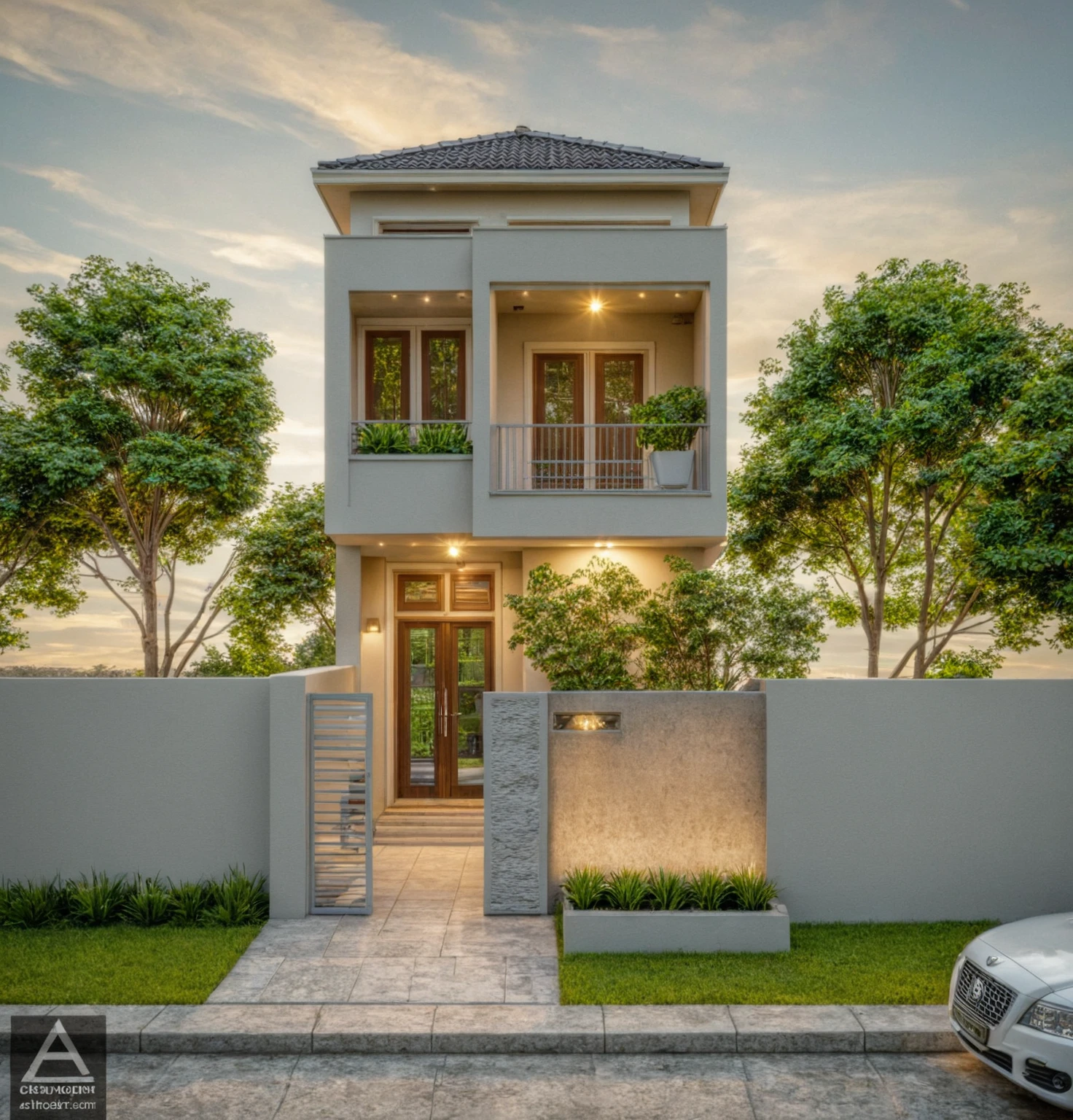 Photo brute,head of'artwork, High quality, best quality, authentique, great detail,
Outside, En plein air, house, Nhamainhat, aiaigroup sur le jardin tropical, Ligne minimaliste,villa de plain-pied, style moderne, gray tile roof brick yard,grass,tropical trees, sky, (jour:1.1),Arrière-plan du jardin tropical
