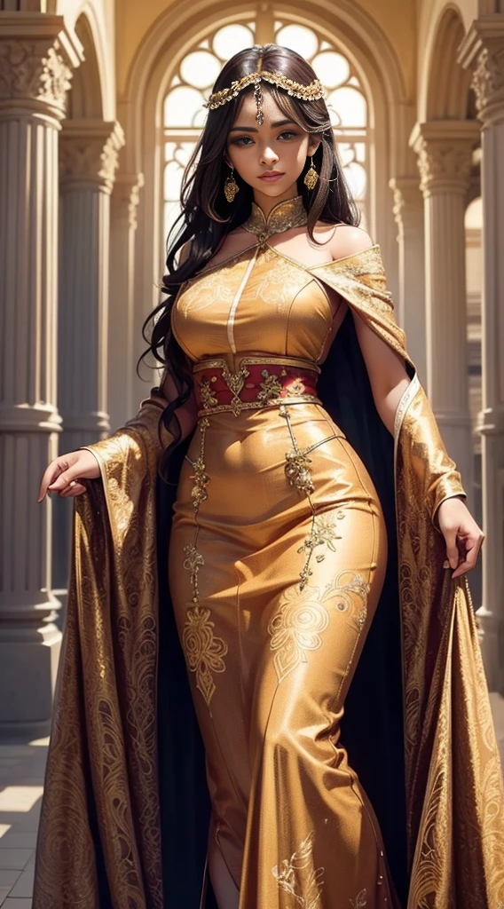 Beautiful brown skinned woman in intricate Art Nouveau and floral costumes