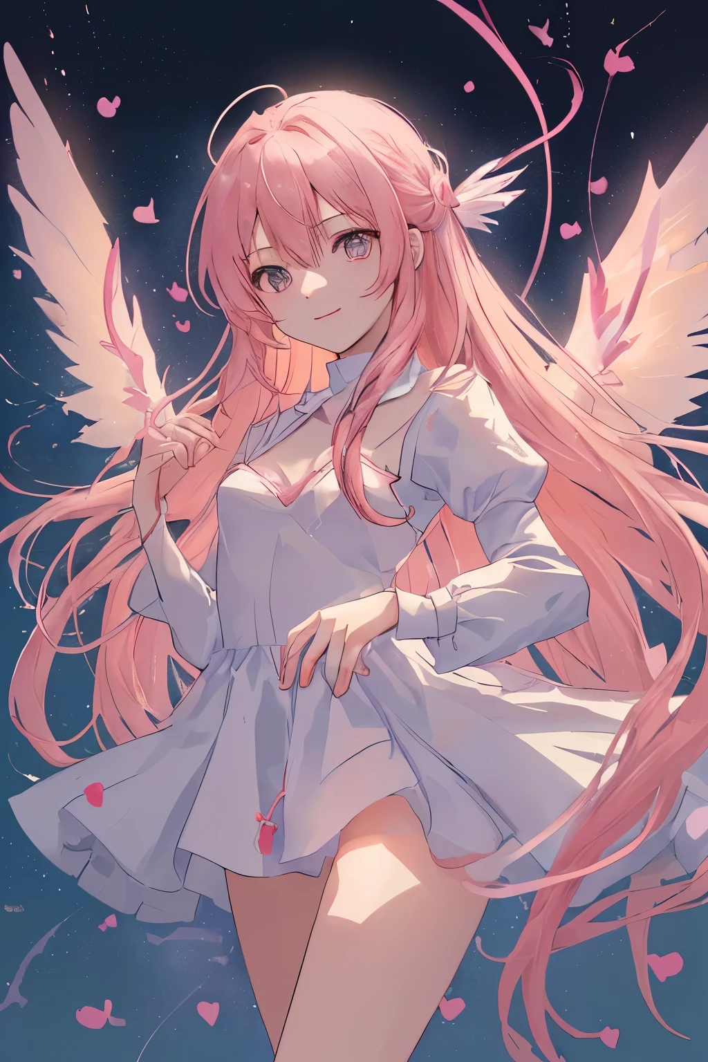 1_girl, (anime, kawai:2), (masterpeice, best_quality, simple, cute, dreamy, vibrant, clean:1.5), (cute, cute_smile, young:1.8), (delicate, beautiful, thin:1.5), (girlfriend, angel:1.6), (green_eyes, simple_eyes:1.5) (long_hair, blond_hair, wearing_pink_dress, pink_angel_wings, sexy_gloves:1.8), extremely_delicate, (love_magic:1.5), (age_size_fits_body), (small_thighs:1.3), (breasts), (eye_level:1.3), (heart_magic, love:1.5),