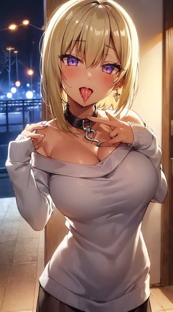 1 Girl、alone、masterpiece,Highest quality,High resolution,Very detailed, Earrings,Big cleavage、Off-the-shoulder tight sweater dress,Cute pose、(((Open your mouth))), Heavy breathing , (Ahegao:1.5), Blonde pixie short hair、(((Accurate 5-finger)))、Accurate human body、Perfect human body、((Captivating smile ))、

Entrance、indoor、open the door、Detailed Background、(night:1.8)