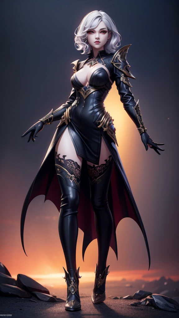 best quality, (RAW photo:1.2), (masterpiece:1.4), (highres:1.4), depth of field, intricately detailed, 8k, extremely detailed, perfect lighting, epic background, solo, super fine photo, full body digital art Unreal Engine 5 8K UHD of a girl, concept art, character concept design, vampire queen, white skin, gothic leather clothes, red eyes, mouth with blood, seductive face, wavy short hair, fantasy fashion design, walking in town, night time background, best quality, masterpiece, super detailed, sharp focus, female pose