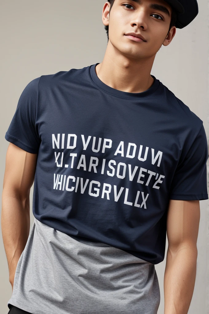 Navy axul T-shirt with pearl gray word