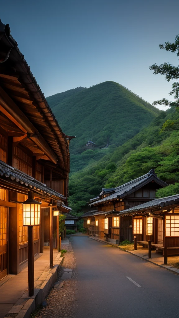 Landscape painting、Japanese village scenery、Photo Style、evening、evening、sunset、