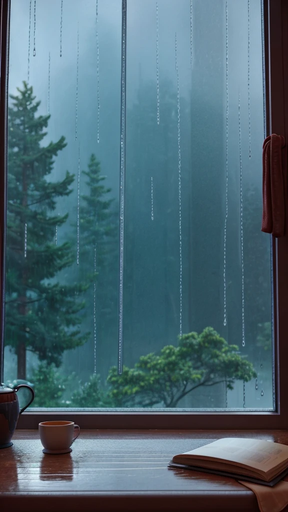 Rainy scenery seen from the window