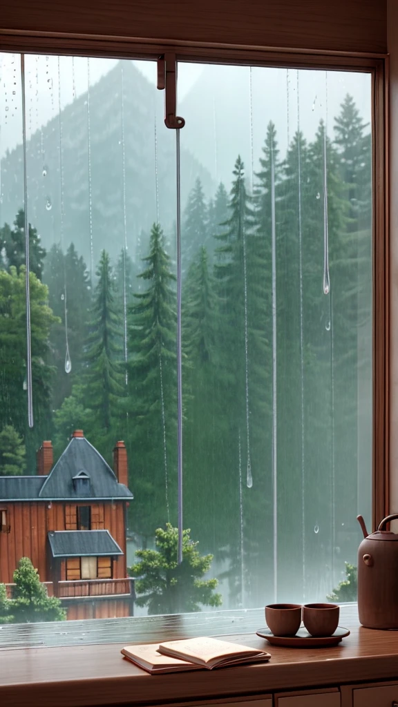 Rainy scenery seen from the window
