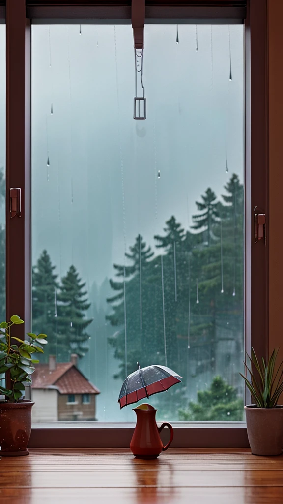 Rainy scenery seen from the window　evening