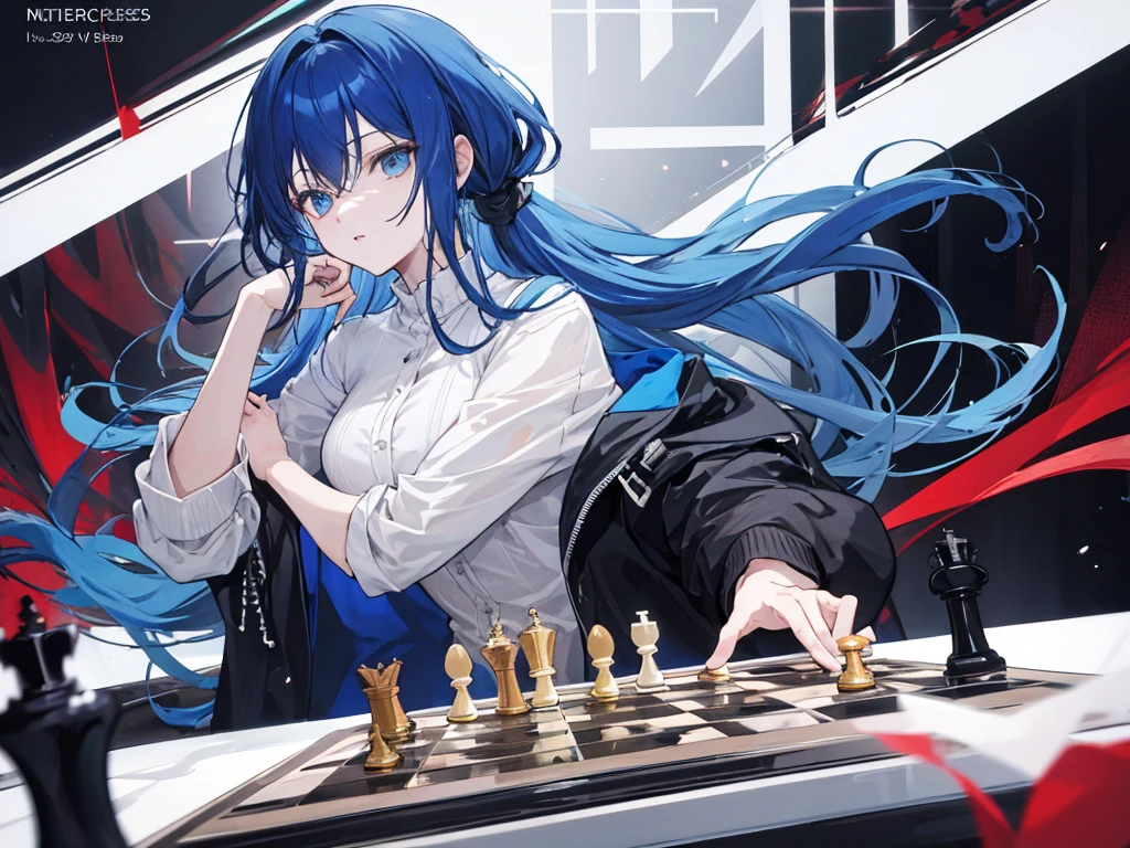 Chess Player　Long blue hair　Neutral male　30 years old